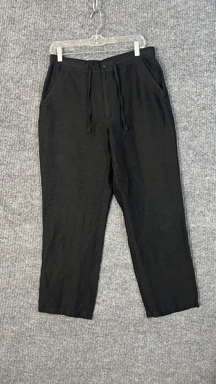 Cubavera Pants Mens 30 ? Black Linen Blend Drawstring Pockets Lightweight Resort